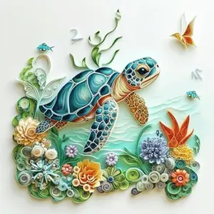 1PCS Diamond Painting Kit Sea Turtle with Ocean Flowers and Marine Life DIY Craft for Home Decor 5D Fu
