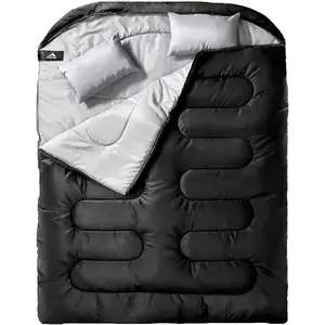 Double Sleeping Bag  Adults Mens with Pillow, XL Queen Size Two Person Sleeping Bag  All Season Camping Hiking Backpacking 2 Person Sleeping Bags  Cold Weather & Warm