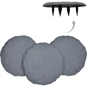 15.5" Circular Stepping Stones with Ground Stakes, Resin Step Stones for Home Garden Outdoor Walkway Pathway Pavers, 8 Pack Light Grey