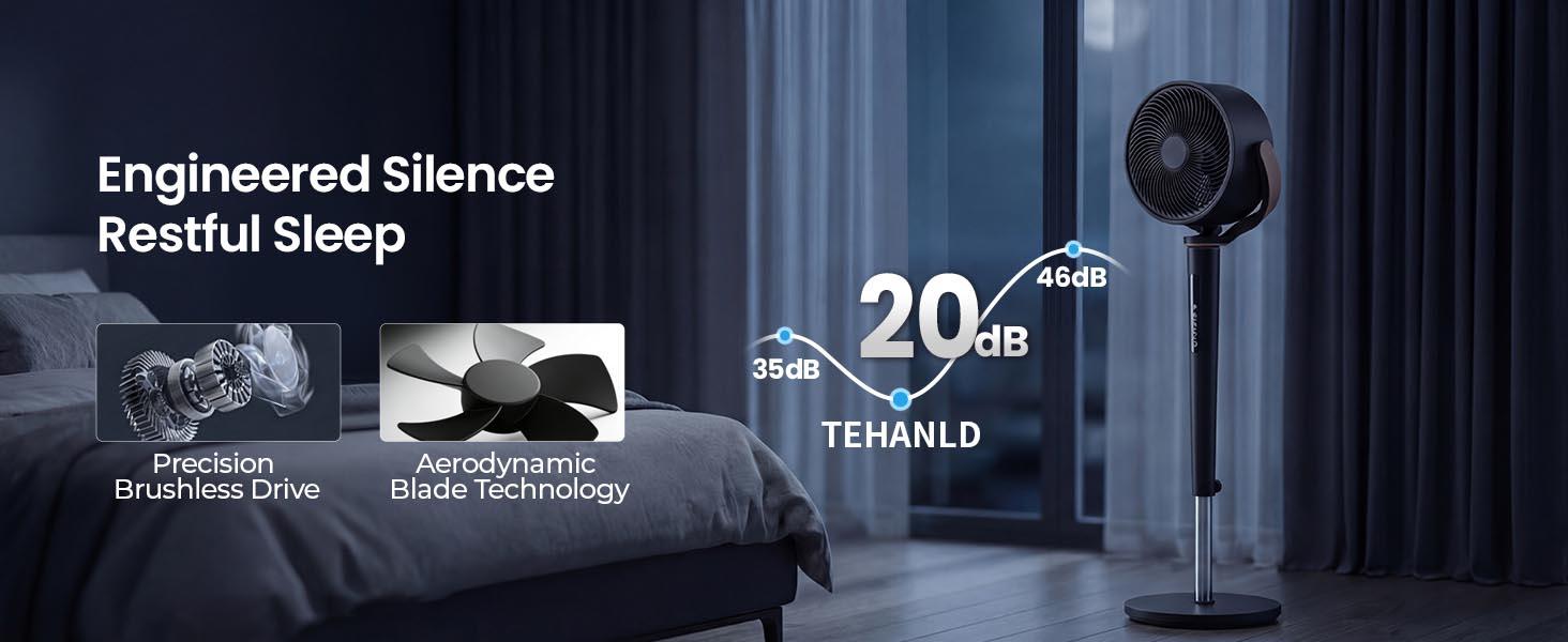 [dealsforyoudays]TEHANLD Fan for Bedroom, 120° Oscillating Standing Fans, Quiet Floor Fan with DC Motor, 100ft Pedestal Fans for Room, 16 Speeds, 4 modes, 20dB, 37-45" Adjustable Height, 12H Timer，With ambient lighting