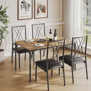 Rustic 5 Piece Dining Room Set for 4, Kitchen Table & Chair Set with Cushioned Seats and Roman Column Legs, Ideal for Small Spaces, Apartment & Home Kitchen