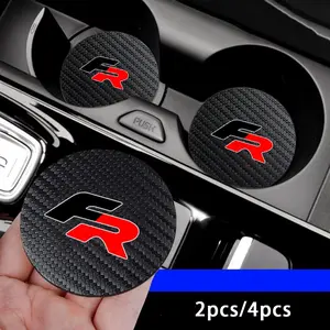 Carbon Fiber Texture Anti-Slip Cup Holder, 2 Pcs or 4pcs, Protects From Scratches, Decorative Vehicle Accessory, Non-Sponge Rubber