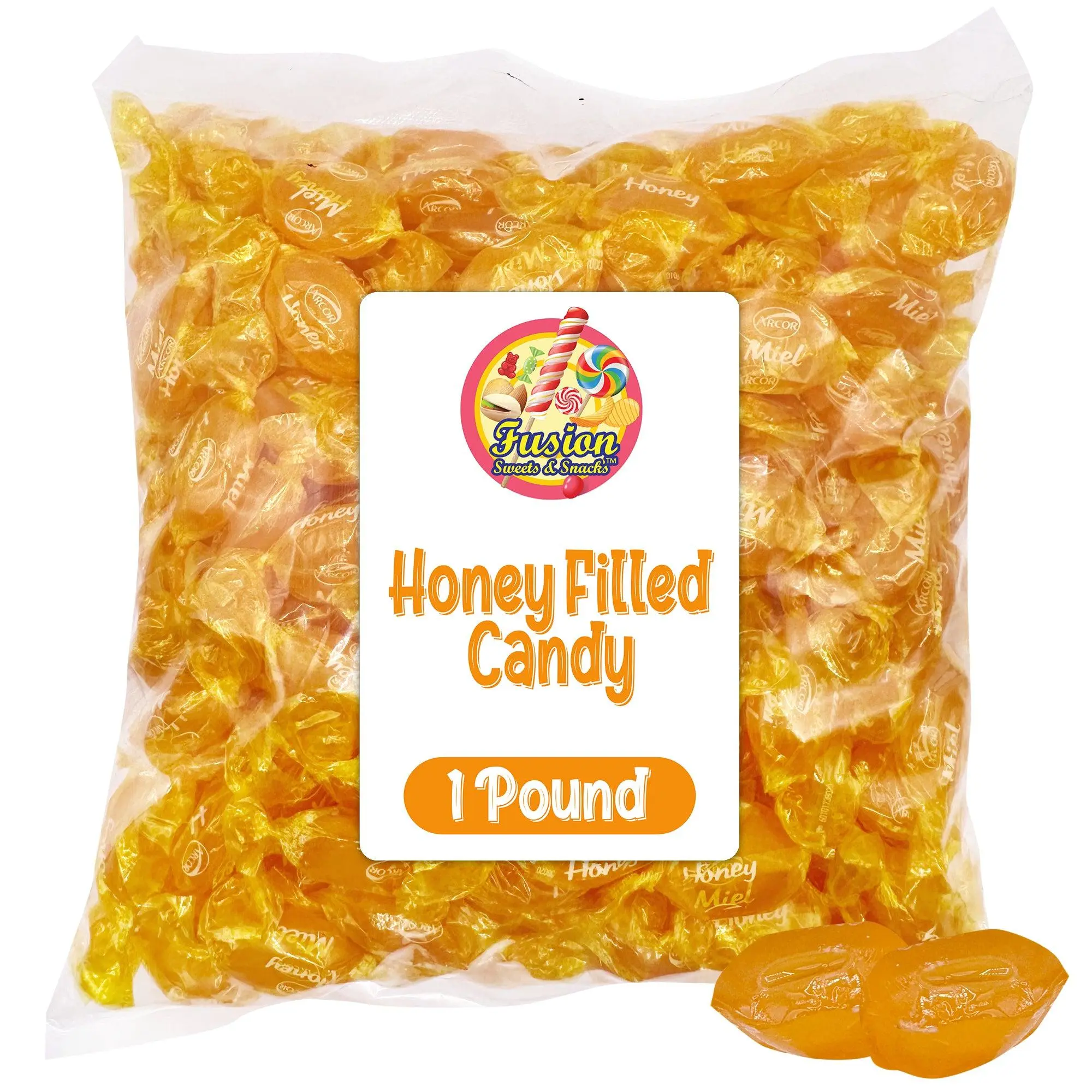 Honey Filled Hard Candy -1 Pound Bulk Bag - Individually Wrapped Honey Hard Candy - Soft Honey Center