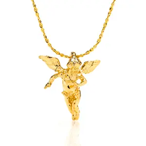 LIFETIME JEWELRY Medium Guardian Angel Pendant Necklace Charm 24K Real Gold Plated