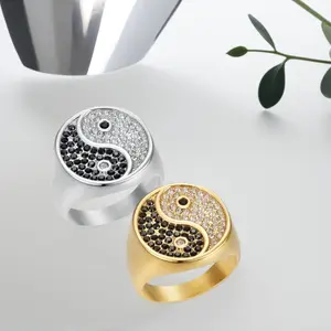 1pc Creative China Tai Chi Pattern Shining Synthetic Zircon Men's Ring European and American Light Luxury Gift Fashion Party Jewelry