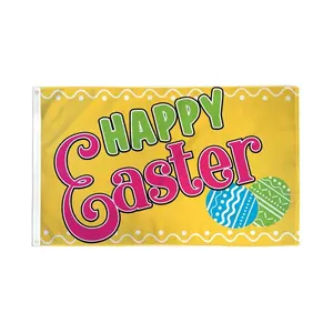 3x5ft Polyester Happy Easter Print Flag - Bold Color Banner with Header Tape, Double Edge, Grommets, Holiday Indoor Home Party Backdrop Decor