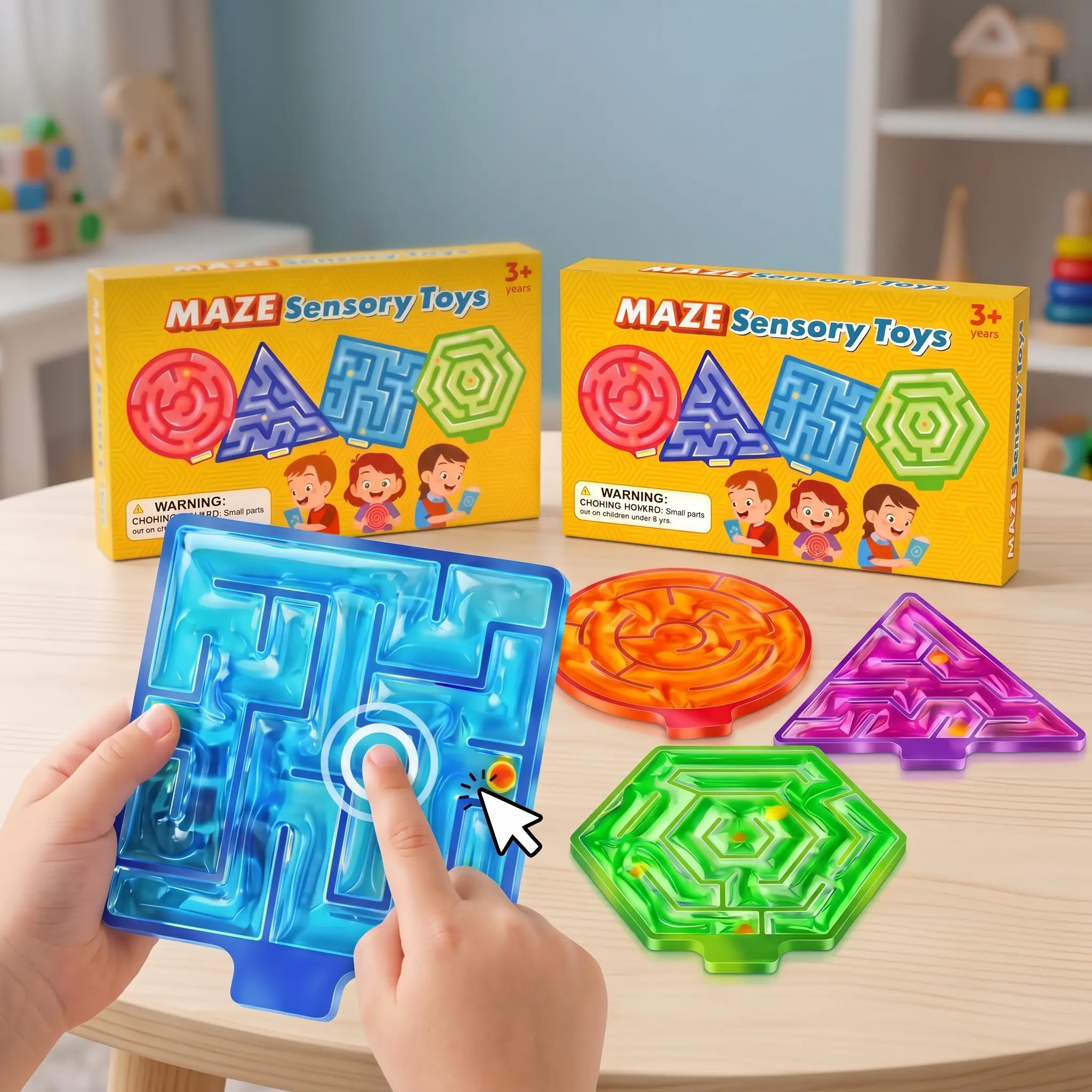 4-Pack Squishy Gel Sensory Maze Toys - Screen-Free Montessori Fidget Board for Autism/ADHD, Quiet Calming Travel Essentials, Fine Motor STEM Educational Gift