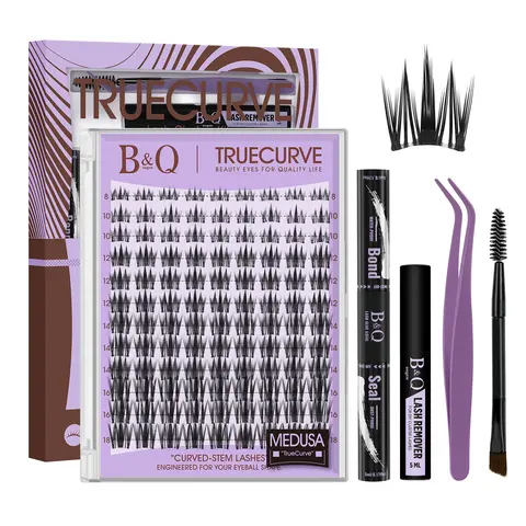 TrueCurve Medusa Lash Kit l B&Q Spike Manga Eyelash Clusters, C Curl,Perfect Lash‑line Fit Deaign,Beginner & Sensitive Eye Friendly No Stinging, Zero Discomfort for All Day Wear