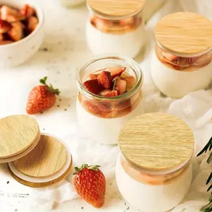 4pcs Reusable Bamboo Lids with Silicone Sealing Rings and Yogurt Bottle Label, Yogurt Jar Lids, Suitable for Yogurt Jars, Coffee Bean Jars, Spice Jars, Cookie Jars, Kitchen Supplies