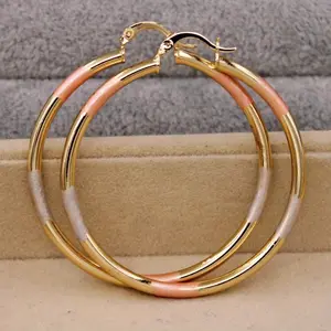 Trendy Statement Golden Copper Hoop Earrings For Women Round Golden Eardrop Luxury Jewelry Accessories for Wedding Anniversary Gift