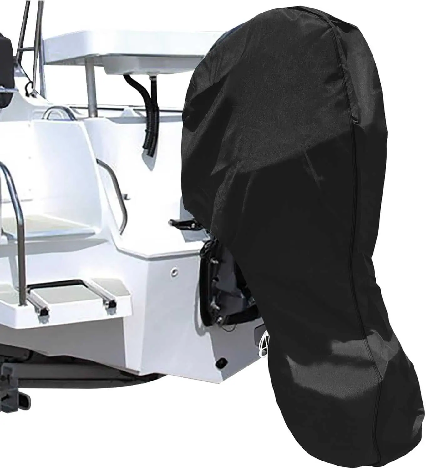 iCOVER Outboard Motor Covers, Trailerable Full Boat Engine Cover Waterproof Heavy Duty Oxford Fabric with Zipper, Fits 20-30HP Motors, Black DL260808B28