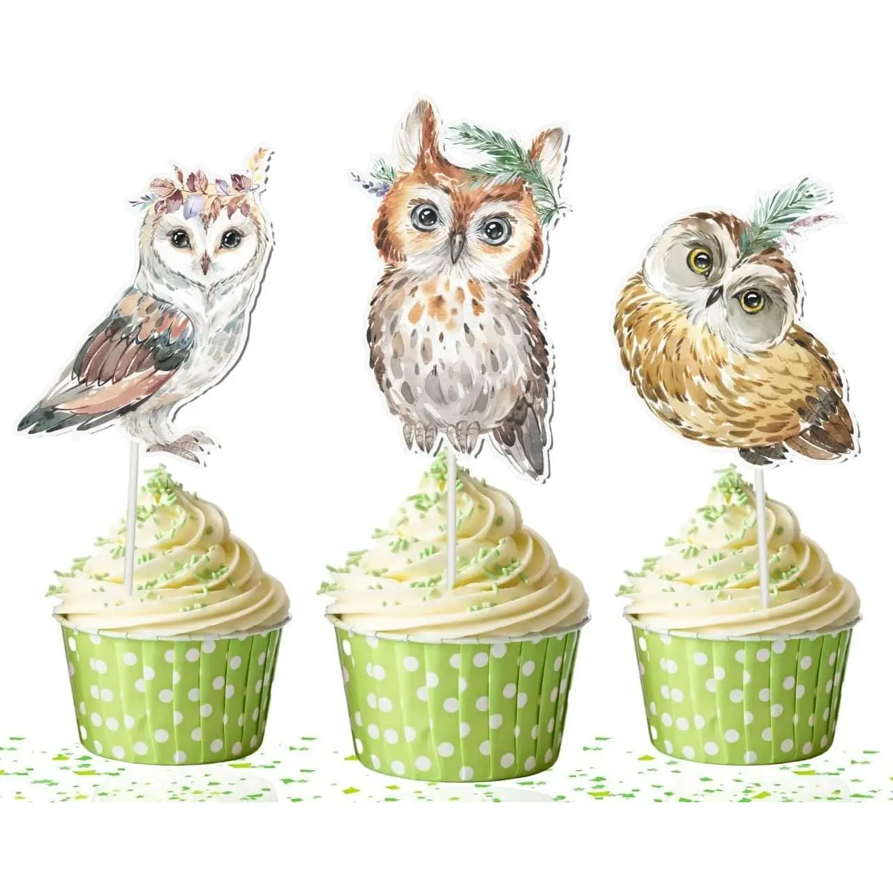 Enchanted Forest Owl Cupcake Toppers - Set of 10