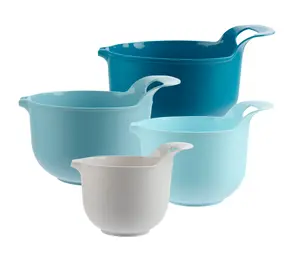 4-Piece Plastic Mixing Bowl Set with Handles and Pour Spouts – Blue, Nesting Design