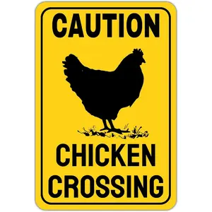 Chicken Crossing Sign Road Street Traffic Garden Lawn Yard Farm Indoor Outdoor Wall Decor Novelty Metal Sign 8X12 Inches