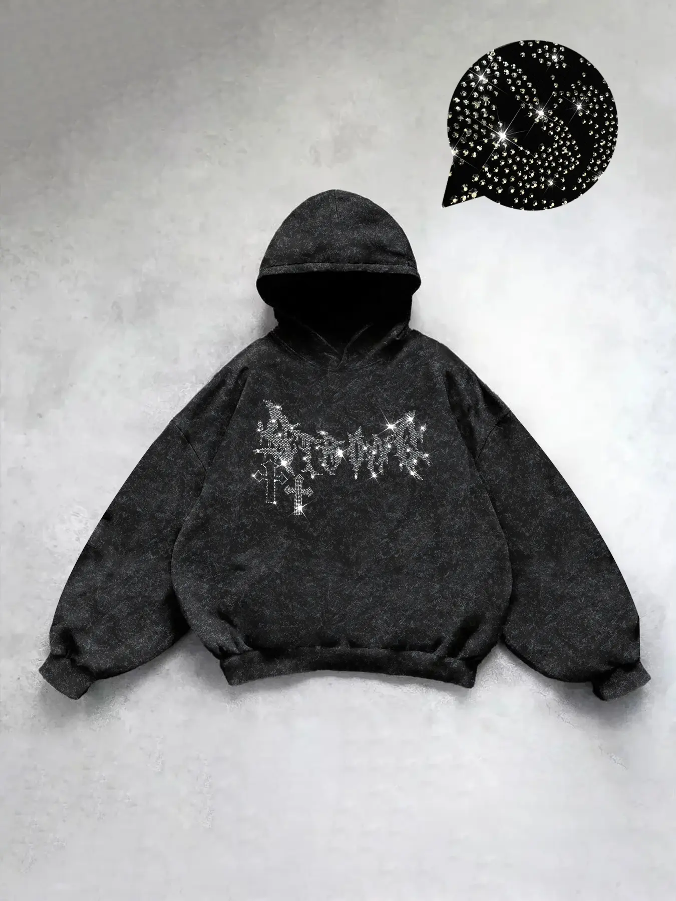 Men's Casual Fitted Long Hooded Sweatshirt with Graphic Thorns Pattern Rhinestone Print, Soft Fabric, Fashion Versatile, Street Style Essential, Casual Streetwear Hoodie