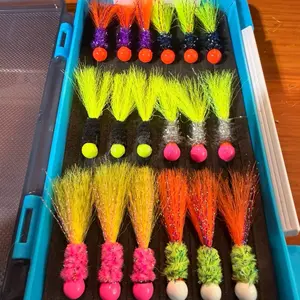 18 Piece Custom Tied Crappie Jig Box with Vibrant Colors and Durable Design for Enhanced Fishing Performance