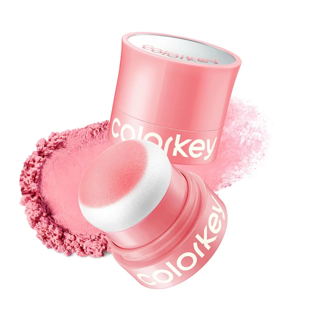 Shimmering Pudding Powder Blush, Lightweight, non-drying and smooth, Naturally Luminous Semi-Matte Finish, Self-contained brush, portable makeup (04 Red Guava, 3.2g)