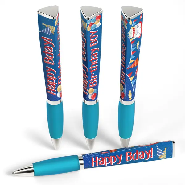 Birthday Pen - Colorful Body Triangular Barrel, Medium Point, Twist Mechanism, Modern Design with Silver Accents, 360° Imprint Space, Smooth Write Office Stationery for Birthday Gifting