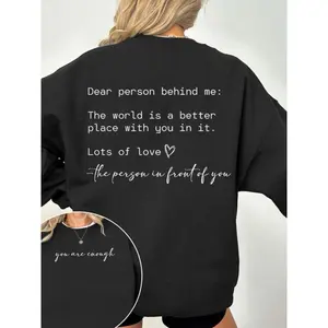 Women's Letter Print Drop Shoulder Sweatshirt, Casual Long Sleeve Round Neck Pullover for Fall & Winter, Women's Clothes for Daily Wear