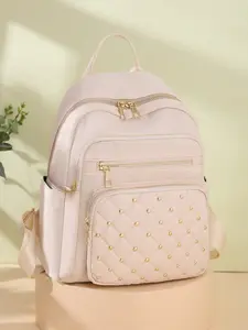 Women's Fashionable Quilted Design Backpack, Casual Versatile Zipper Backpack for Women & Men, Trendy All-match School Bag for Daily Use