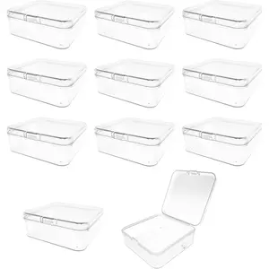 12-Pack Square Plastic Storage Boxes, 3.7x3.7x1.4in Clear Small Organizer Containers with Lids, Stackable Jewelry Bead Hardware Craft Office Supply Organizer Plastic Case