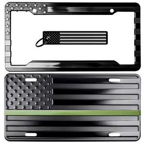 Thin Green Line American Flag License Plate, Frame and Key Tag Combo