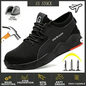 2026 New Men's Black Closed Steel Toe Safety Work Boots, Round Toe Anti-Puncture Lightweight Durable Lace-Up Footwear, Breathable Athletic Casual Worker Shoes,summervibes