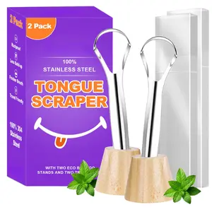 Tongue Scraper for Adults with 2 Holder and 2 Travel Case, Metal Tongue Scraper for Tongue Cleaning and Reducing Bad Breath,100% Stainless Steel Tongue Scraper, Tongue Cleaner for Adults