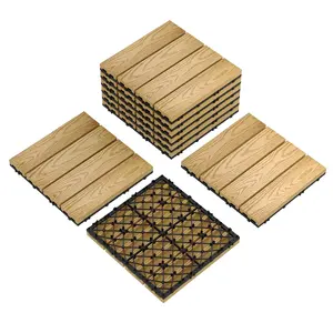 Gaomon 9 PCS Interlocking Deck Tiles, 12x12 Inch Waterproof Composite Wood Acacia Grain Patio Flooring, All-Weather Outdoor Use for Poolside, Porch, Acacia Wood Flooring