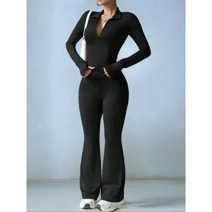 Women’s Slim Fit Workout Set, Long Sleeve Sports Jacket & High Waist Leggings, Comfortable Fashion Running Gym Clothes, 2 Piece, Yoga Tracksuit Set