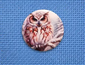 Snowy Owl Magnetic Needle Minder – Winter Forest Cross Stitch & Embroidery Accessory