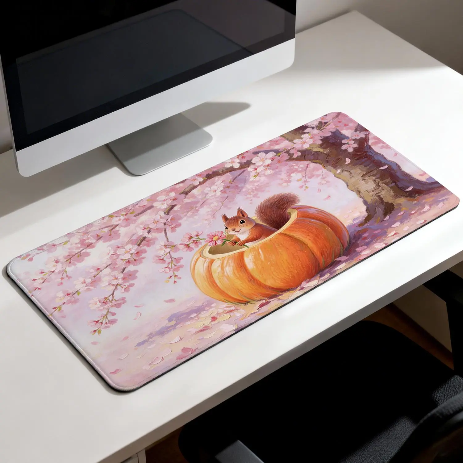 Premium Sublimation Mouse Pad - 40x80cm Rectangular Pad with High Detail Squirrel, Flower, Pumpkin, Cherry Blossom Art, Custom Graphic Design, Non-Slip Rubber Base, Stitched Edges, Durable 3D Banana Print for Gaming/Office Use, Sublimation Mouse Pads
