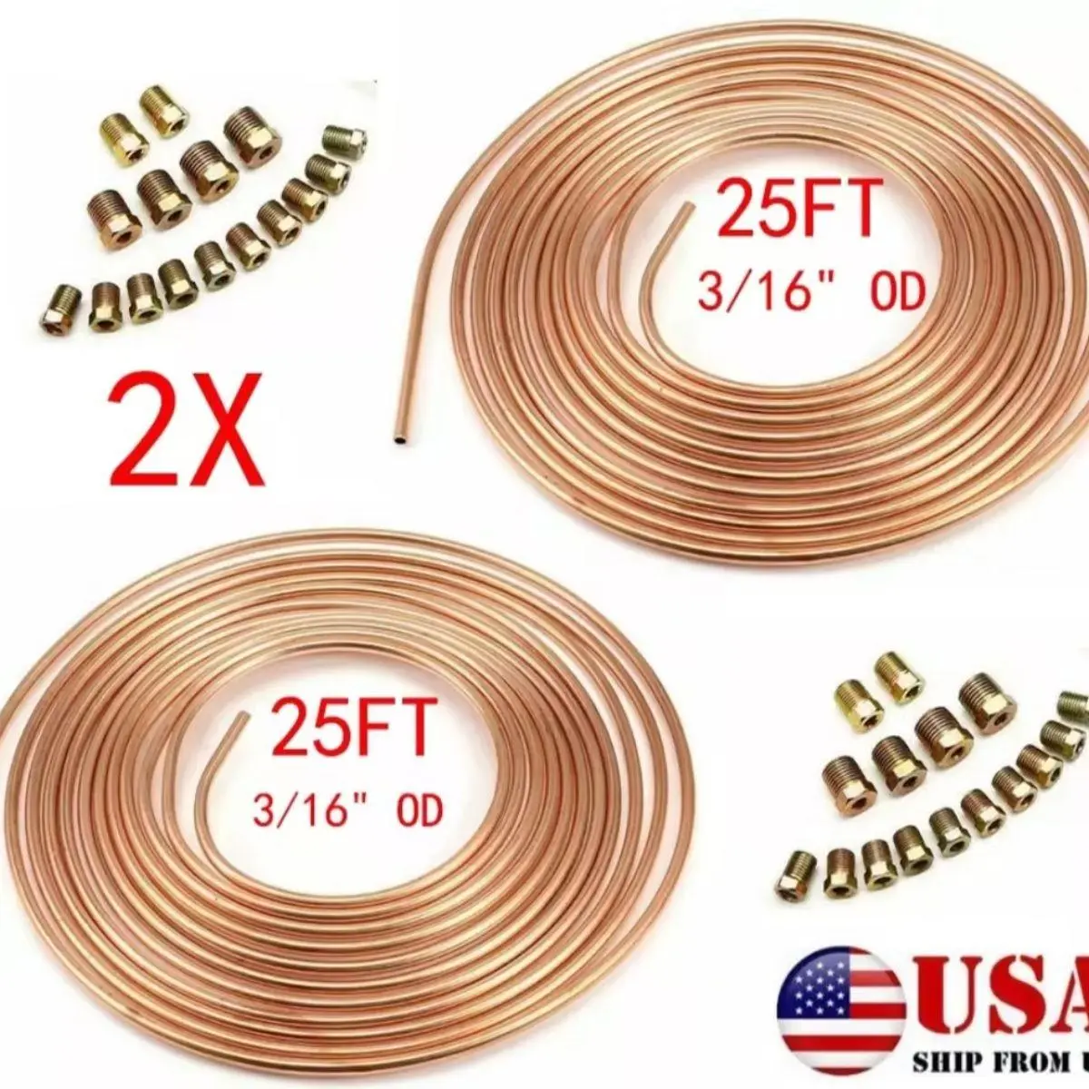 3/16 Copper Nickel Brake Line Kit 25ft Coil, Anti-Rust Flexible Tubing with 32 Fittings for Car Repair, DIY Truck Restoration Essentials, Easy Bend Cupronickel Brake Hose Set