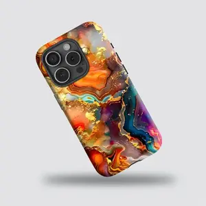 [Must-Have]Fire Agate Precious Stone Opal And Gold Phone Case  For IPhone 17 16 15 14 13 12 11 Pro Max, Samsung Galaxy S24 S23 S22 Note 20  A55 A56