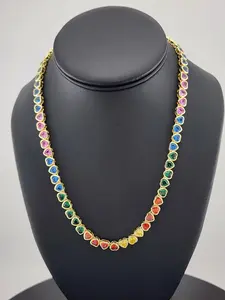 925 Sterling Silver Rainbow Hearts Necklace – Tennis Style