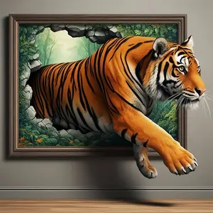 5D Full Drill Tiger Breaking Out of Frame Diamond Painting Kit - Bold Wildlife & Dynamic Art | DIY Handicraft Gift for Animal Lover, Birthday & Home Decor | Perfect Wall Art for Living Rooms, Man Caves & Bold Spaces