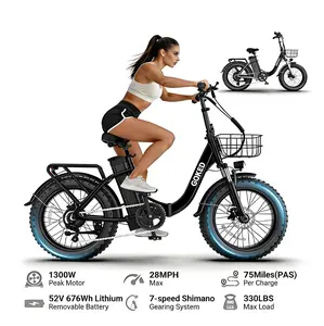 Adult Folding Electric Bike, 1300W Peak Motor, 20MPH Top Speed, 75 Miles PAS Range, 52V 13Ah Removable Battery, Front Suspension, 7-Speed, 330LBS Load, UL2849 Certified