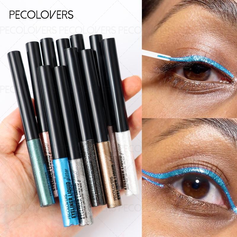 12pcs/set Sparkling Liquid Eyeliner Various Colors & Quick Dry Waterproof Not Easily Smudging Liquid Eyeliner Glitter Liner