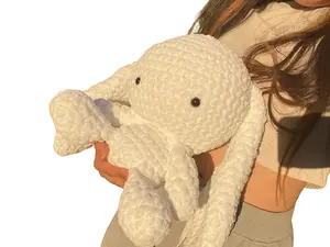 Handmade Crochet Bunny Plushie Soft White Animal Toy Chenille Yarn Cuddly Texture Safe & Charming Gift United States Made 2 Feet Tall Perfect for Cuddling and Playtime