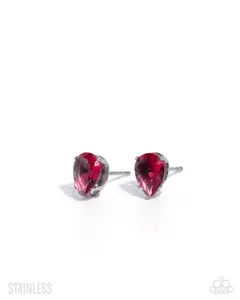 Teardrop Transit - Pink CZ Gem Post Earrings - Paparazzi