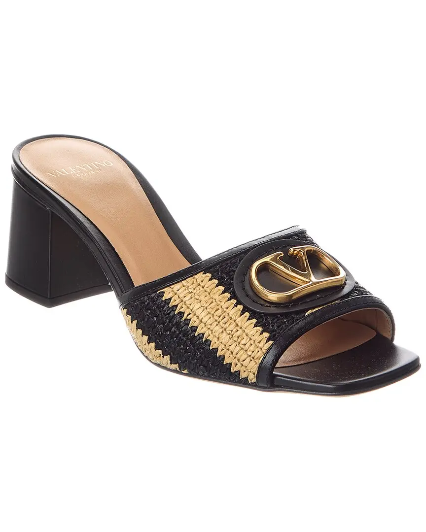 Valentino VLogo 60 Straw & Leather Sandal