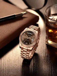 Men's luxurious ladies' watch, wristwatch, 40mm rose gold dial, stainless steel strap, rotatable quartz pointer mechanical watch, ordinary water resistance, large size luminous dial, master model wristwatch, Quartz Watches, Analog Watches