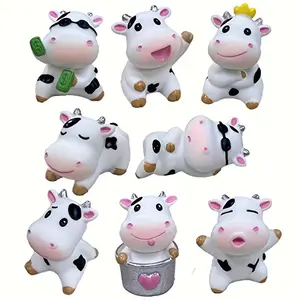 8pcs Mini Cow Figurines Set, Resin Animal Miniatures for Desktop, Car, Garden, Christmas Gift, Home Office Decor, Shelf Display