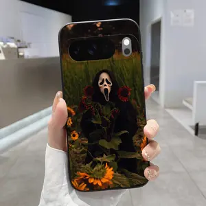 Rounded Edge TPU Phone Case for Google Pixel 10 9 8 7 Pro A XL Sunflower Slasher Pattern Drop Protection Shockproof Soft Liquid Silicone Smartphone Cover