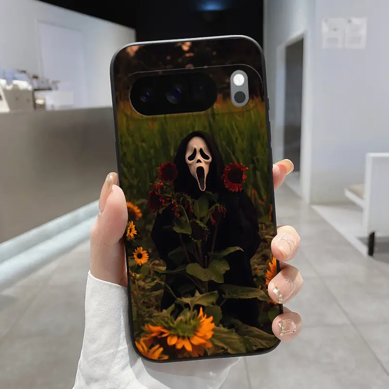Rounded Edge TPU Phone Case for Google Pixel 10 9 8 7 Pro A XL Sunflower Slasher Pattern Drop Protection Shockproof Soft Liquid Silicone Smartphone Cover