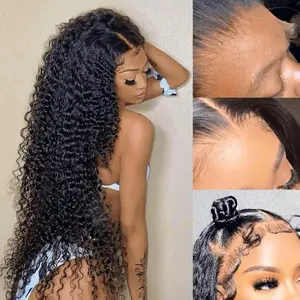 BEEOS 13X4 Full Frontal SKINLIKE Real HD Lace Curly Wig, 0.1mm Ultra-thin Invisilbe Lace Bleached Knots Pre-plucked Clean Hairline 180% Density Virgin Human Hair 24 Inch Blonde Ombre