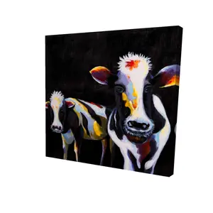 Begin Home Decor 2080-2424-AN120 24 x 24 in. Two Funny Cows White Canvas - Contemporary Animal Wall Art