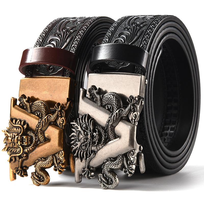 Trendy Daily Men’s Vintage Belt, New Dragon Head Carved Embossed, Classic Versatile Leather Belt Ideal for Daily Wears, Denim Outfits, Layered Styling