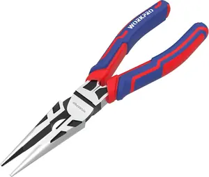 Premium 8” Needle Nose Pliers, Paper Clamp Precision, Heavy-Duty CRV Steel, Large Soft Grip with Wire Cutter, Long Nose Cutting Pliers, W031269
