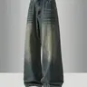 【Black Friday】Men's Vintage Washed Loose Straight-Leg Jeans, Casual Four-Season Street Style, Zipper Fly, Solid Color, Daily Wear Denim Pants